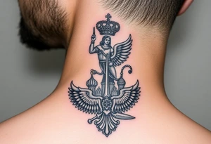 St. George slaying the dragon (hugely common in Russian Orthodox art)
Russian imperial crown above the eagle
Crossed swords or a Russian sabre
The Kremlin or St. Basil's Cathedral scene tattoo idea