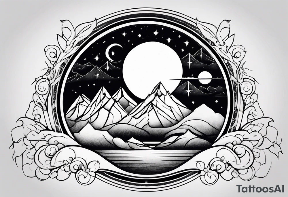 moon and mountains tattoo idea