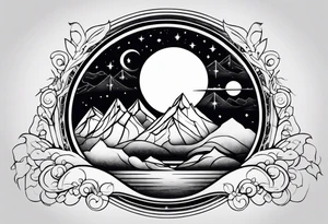 moon and mountains tattoo idea