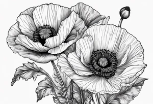 Poppy flowers with the date 1/15/22 in Roman numerals tattoo idea