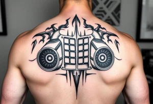 a back tattoo that looks like an exhaust vent, have it to where theres two exhausts on both back sides, try to make it look vertical on both sides also tattoo idea