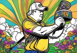 Golfer John Daly wearing the Infinity Gauntlet on one hand and holding a putter on the other hand on the 18th hole of the Masters. tattoo idea