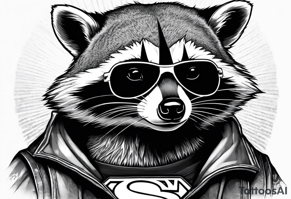 raccoon wearing a Superman t-shirt tattoo idea
