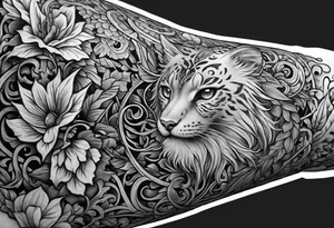 vine wrapping around arm in sleeve style with mystical creatures in between tattoo idea