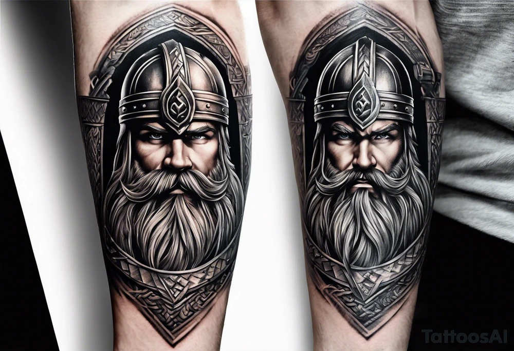cool viking themed sleave on whole right arm ship axe shield tattoo idea