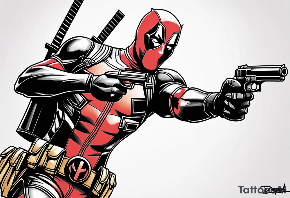 Deadpool with Golden pistol tattoo idea