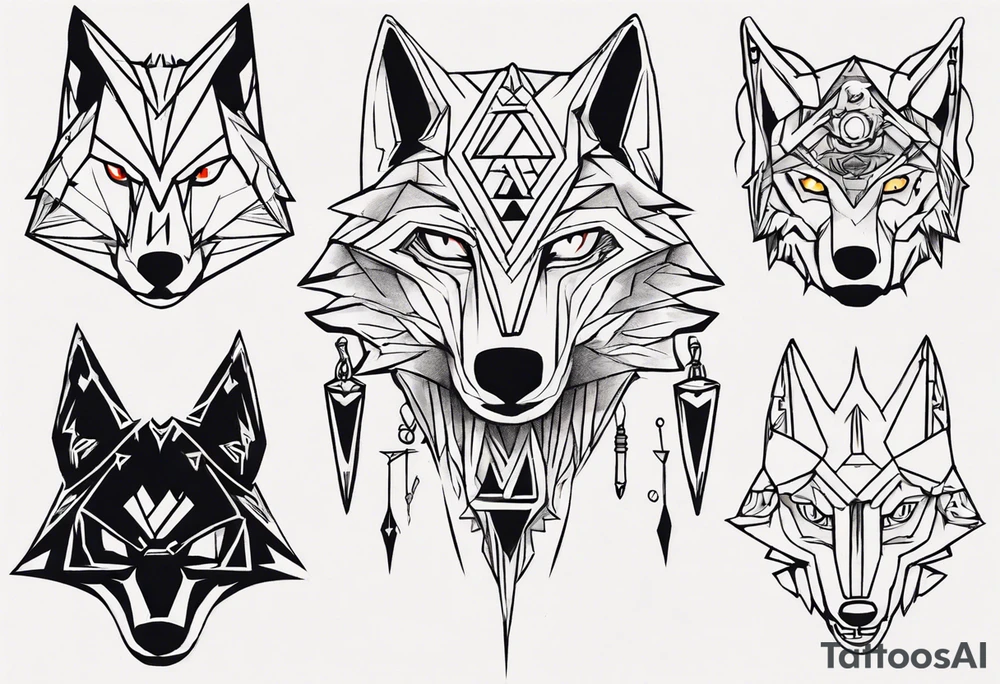 wolf head in zelda style tattoo idea