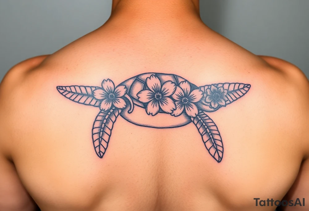 Sea turtle with Caribbean floral tattoo idea