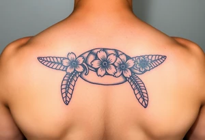 Sea turtle with Caribbean floral tattoo idea