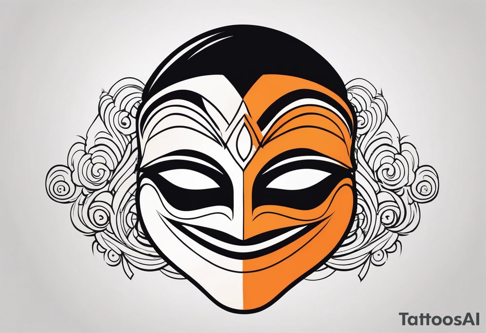 Laughing mask that is orange and black simplistic tattoo idea