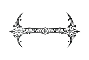 an broad band in shape of an arc filled with tiny floral elements combined with christmas elements and winter symbols like snow flakes, stars and similar tattoo idea