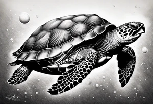 A serene turtle swimming underwater, detailed shell patterns visible, symbolizing patience and longevity.” tattoo idea