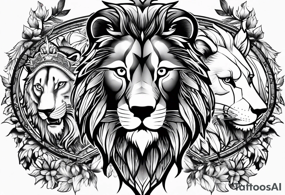 1 Eagle, 1 wolf, and 1 Lion tattoo idea