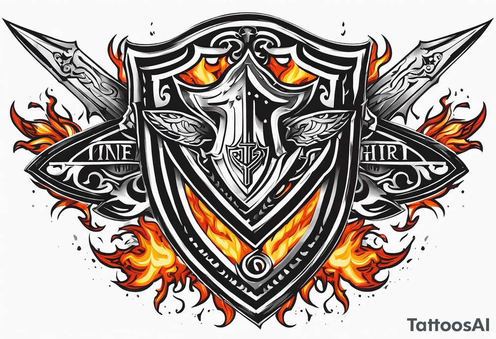 Valhalla on fire shield sword tattoo idea