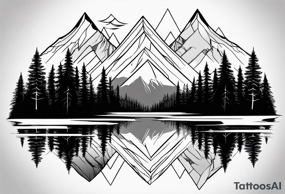 Mountains and trees reflection tattoo idea