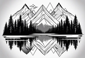 Mountains and trees reflection tattoo idea