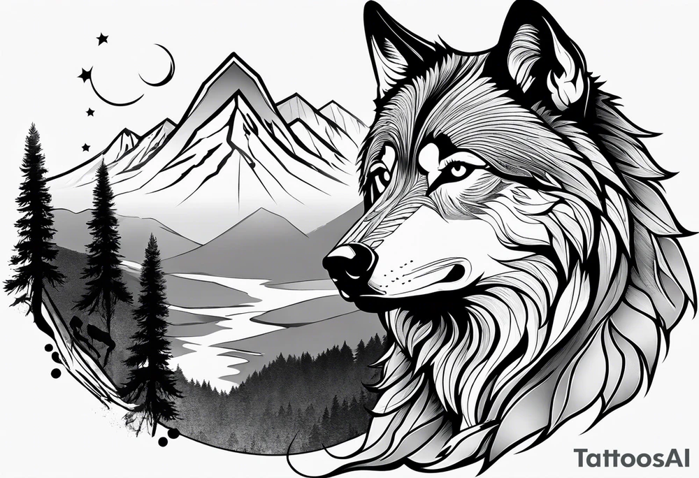 Wolf with mountain tattoo idea
