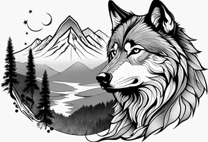 Wolf with mountain tattoo idea