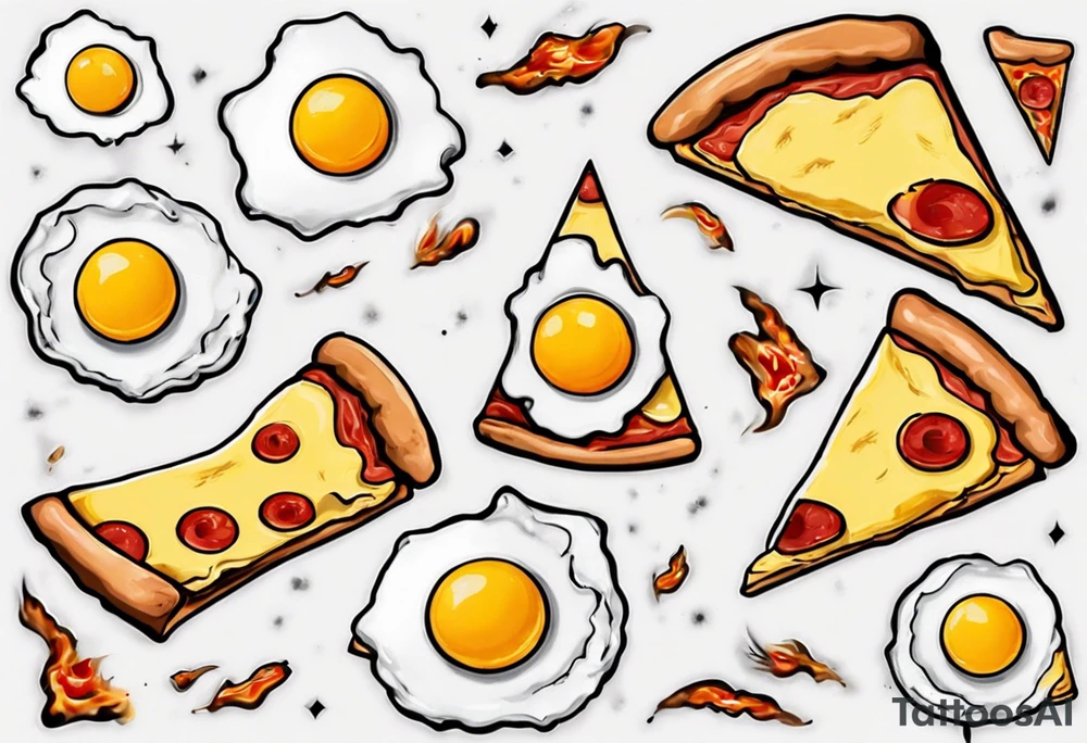Pair fried eggs tattoo, where for the girl a small slice like a pizza triangular and for the guy the rest of the fried eggs tattoo idea