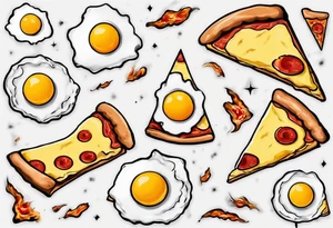 Pair fried eggs tattoo, where for the girl a small slice like a pizza triangular and for the guy the rest of the fried eggs tattoo idea