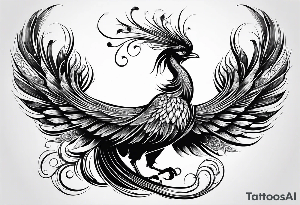asian phoenix with a long neck, graceful and elegant tattoo idea