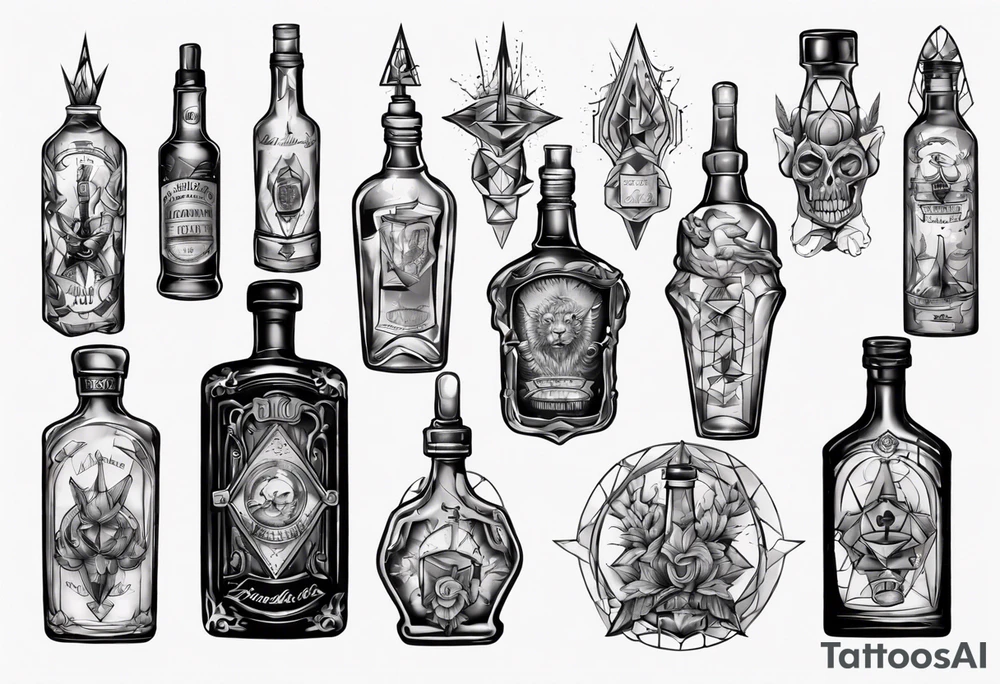 Old alcohol bottles tattoo idea