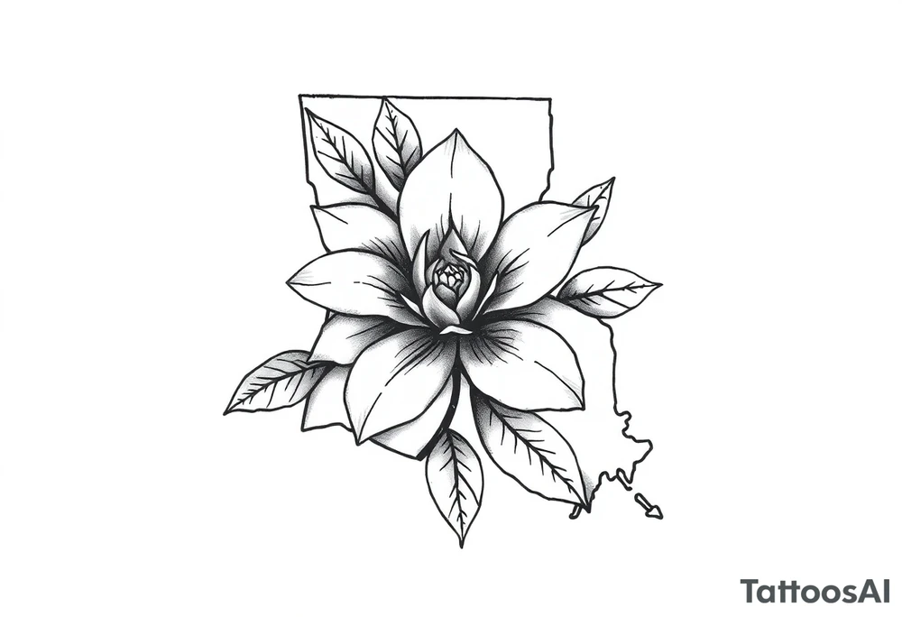 State or louisiana with magnolia flower in tooled leather tattoo idea
