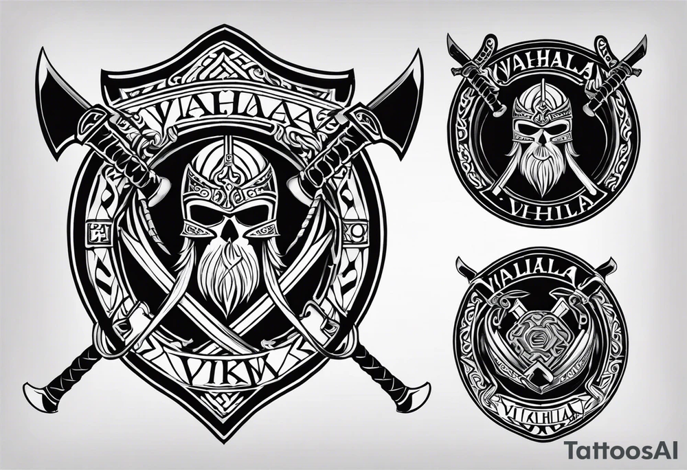 Valhalla viking shield hatchet sword tattoo idea