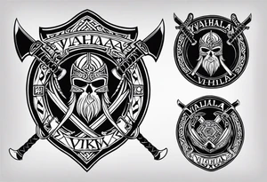Valhalla viking shield hatchet sword tattoo idea