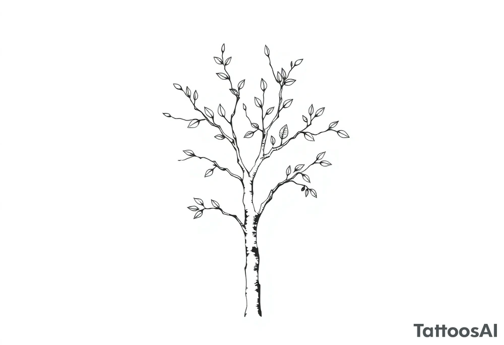 birch tree with half leaves tattoo idea
