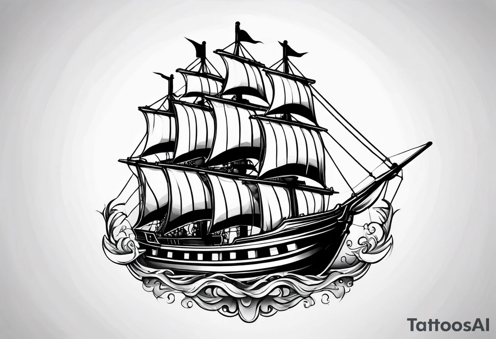 Traditional ship with anchor hanging down by a chain tattoo idea Traditional ship with anchor hanging down by a chain tattoo idea