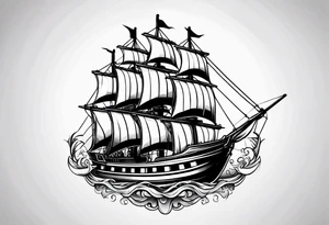 Traditional ship with anchor hanging down by a chain tattoo idea