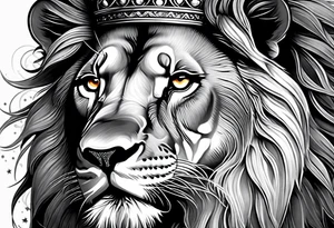 lion with crown on the head and sparkling eyes tattoo idea