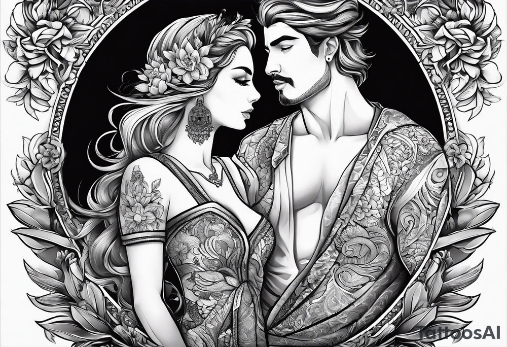 um casal de leoes e seus dois filhotes dentro de um retangulo tattoo idea