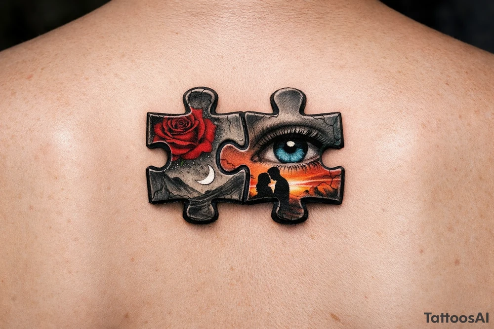 Two puzzle pieces that would only fit together with only the two to make one for two lovers tattoo idea