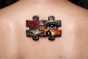 Two puzzle pieces that would only fit together with only the two to make one for two lovers tattoo idea