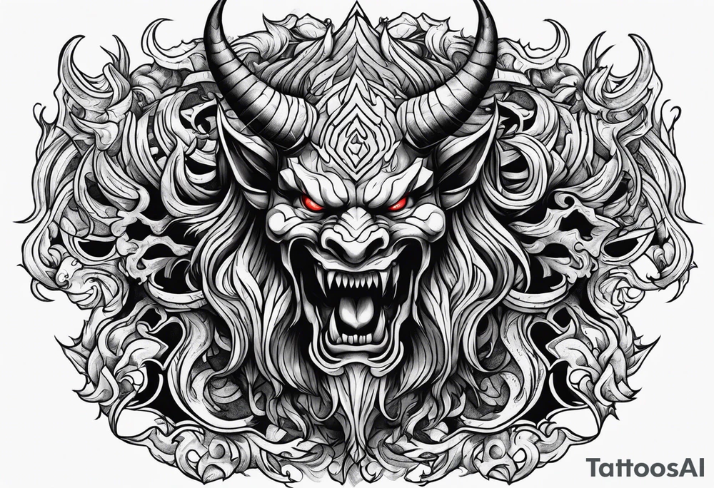 Demons in hell devil in background tattoo idea