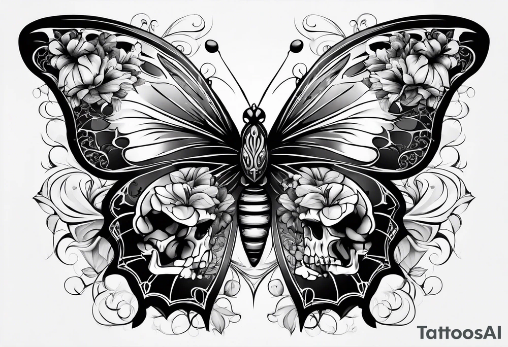 butterfly with skulls tattoo idea