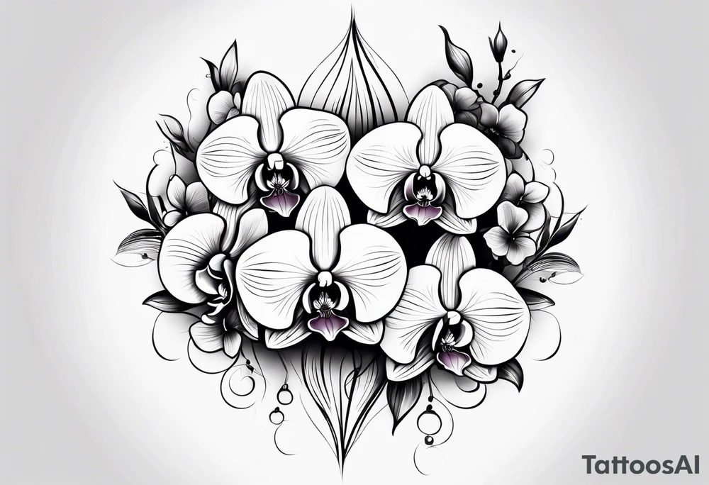 vertical minimal design with 
orchids tattoo idea
