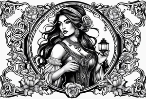 Gypsy with lantern and flintlock pistol tattoo idea