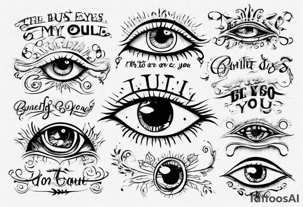 The text “but my eyes are on You” in thin, cursive lettering, just text tattoo idea