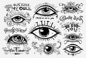 The text “but my eyes are on You” in thin, cursive lettering, just text tattoo idea