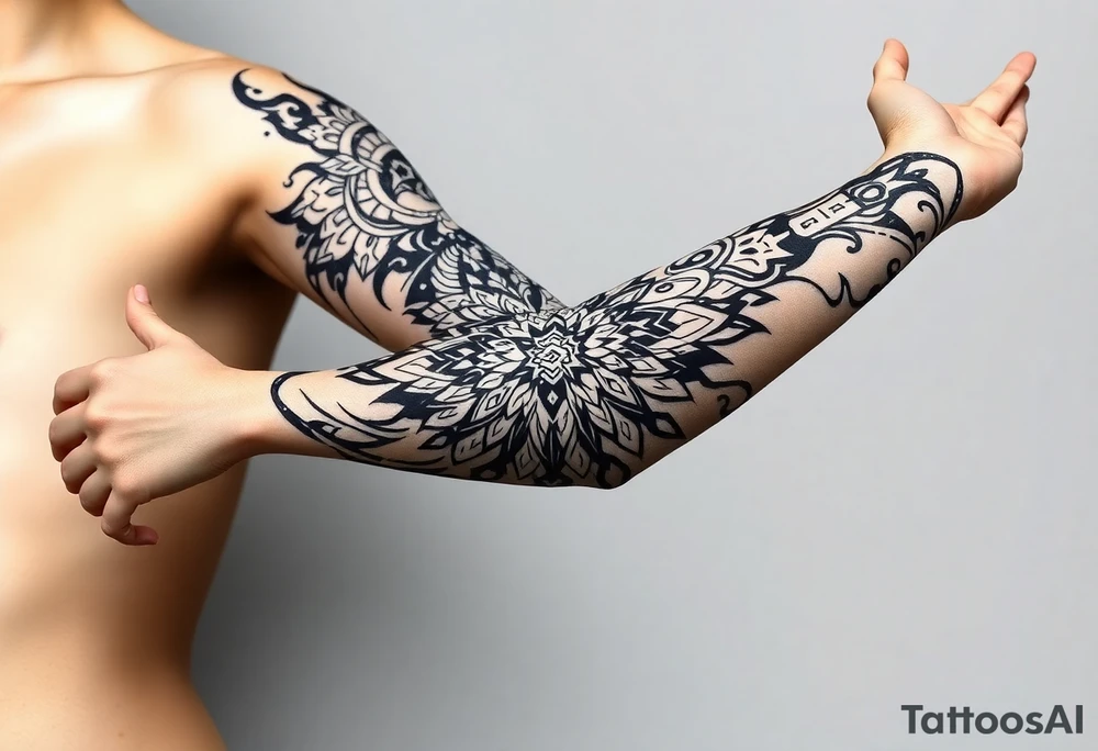 shaman style mytical bold line with rhyme tattoo idea
