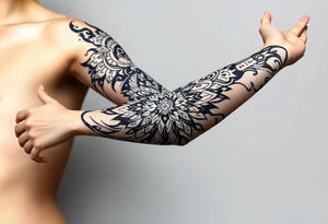 shaman style mytical bold line with rhyme tattoo idea