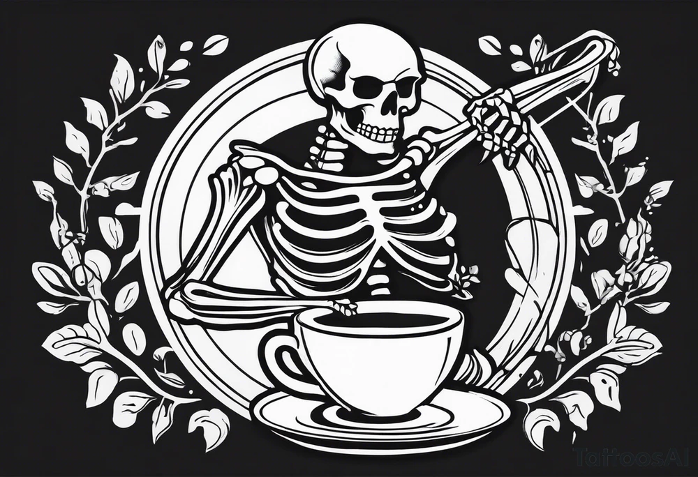 dancing skeleton holding a coffee tattoo idea