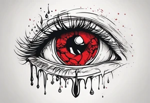 Bleeding tear flows to down from man's red eye sleeve tattoo design tattoo idea