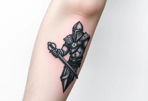 mediaval warrior with sword and shield,
 age of empires style tattoo idea