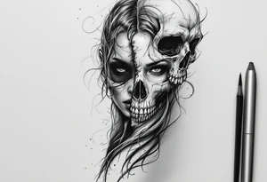 Half female half skull portrait tattoo tattoo idea
