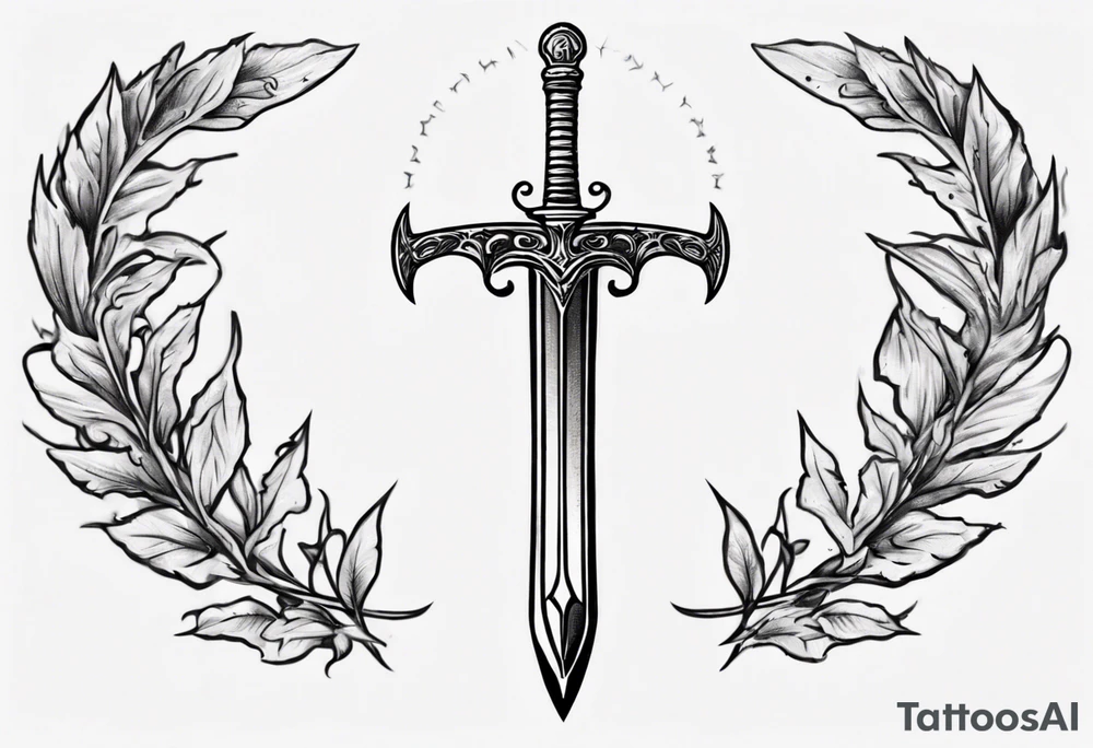Simple memorial tattoo A sword runs through a laurel leaf with the number 13 tattoo idea