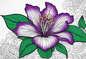 An outline of a rio dipladenia flower with a green and purple background tattoo idea
